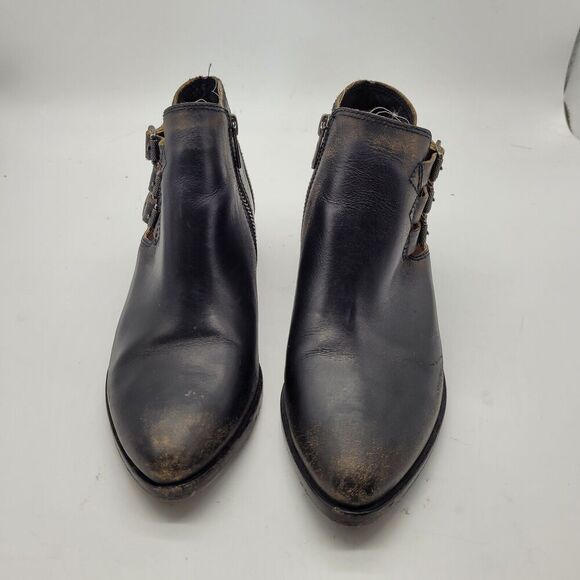 Frye Womens Ray Belted Bootie Ankle Boot Black Distressed Pointed Toe 6.5M - Picture 2 of 10